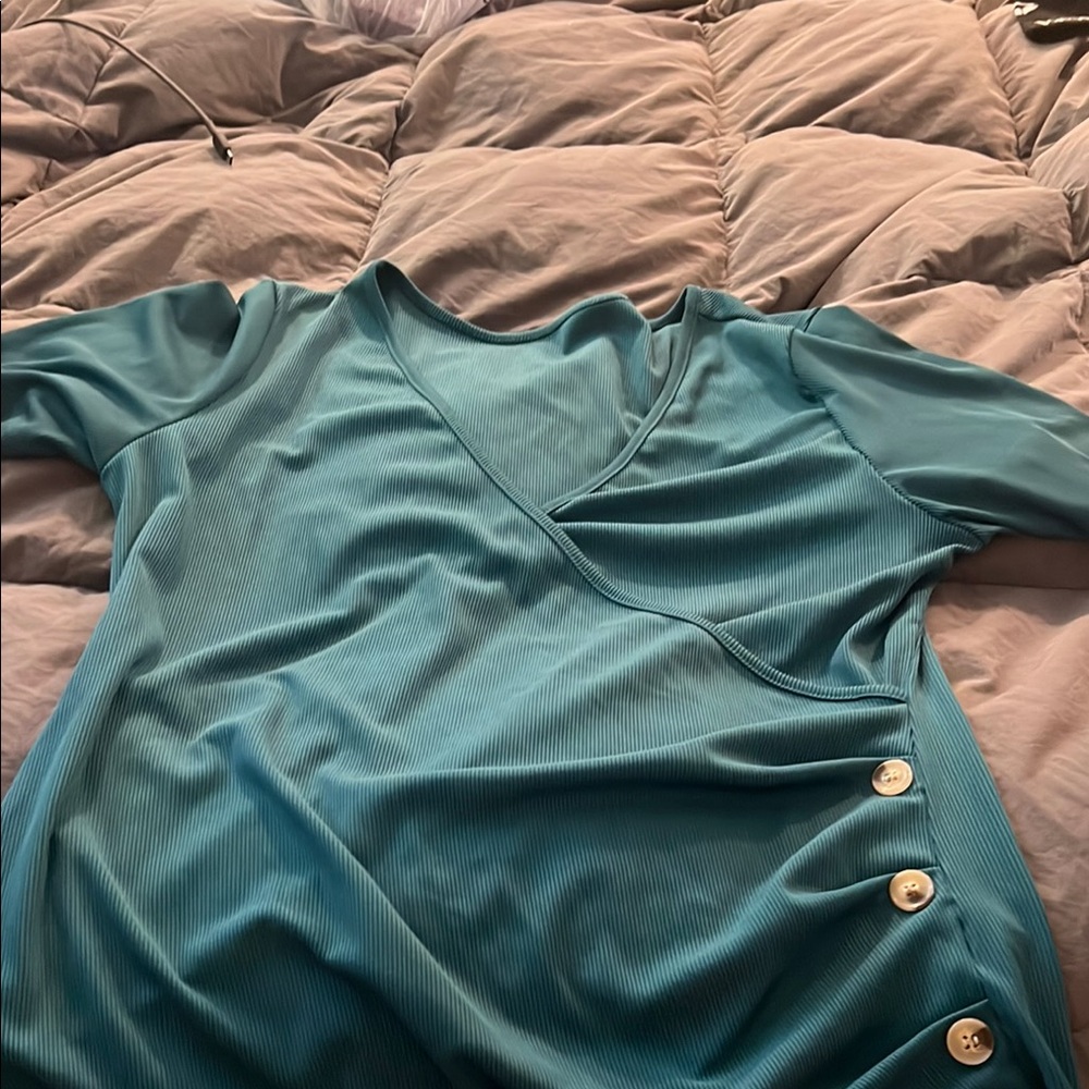 Blue Wrap Blouse with Buttoned Style